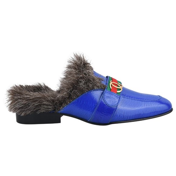 Mens Manmade Leather EEL Print Comfortable Fur Lining Slip On Party Mules